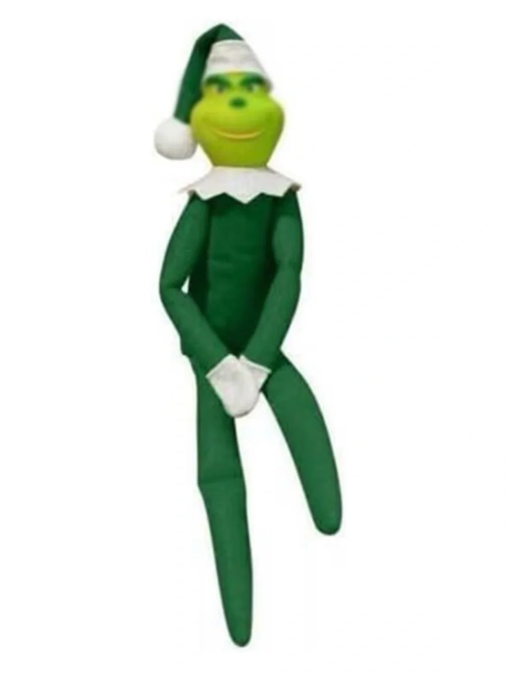 Grinch green Elf Doll Plush with White Collar and Hat shelf sitter New